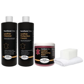 Furniture Clinic Leather Complete Restoration Kit | With Leather Recoloring Balm, Cleaner, 2-in-1 Protection Cream & Conditioner, Sponge, and Cloth | Repair Kit for Furniture (Bordeaux)