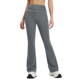 baleaf Womens Flare Yoga Pants Fold Over Flared Leggings with Pockets Tummy Control Bootcut Pants Dark Grey XS