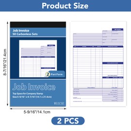 2 Pack Job Invoice Forms, Work Order Forms,5-9/16''x 8-7/16