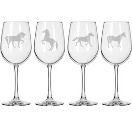 MIP Set of 4 Wine Glass for Red or White Wine Gift Horse Collection (16 oz Tall Stemmed)