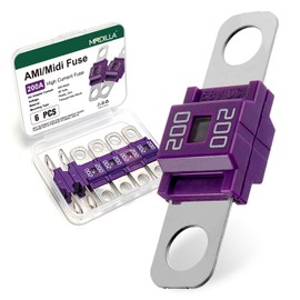 AMI/Midi Car Fuses 200 Amp High Current Fuse, Bolt-on Fuse for Cars, Buses, RVs, Trucks, Construction Vehicles, Caravans, 6 Pack