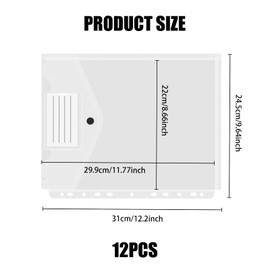 Pack of 12 A4 Document Wallets, Transparent Plastic Portfolio Folders with 11 Hole Edge and Label Pocket, Transparent Pocket Documents Folders Wallets with Press Stud for Learning Materials, Office