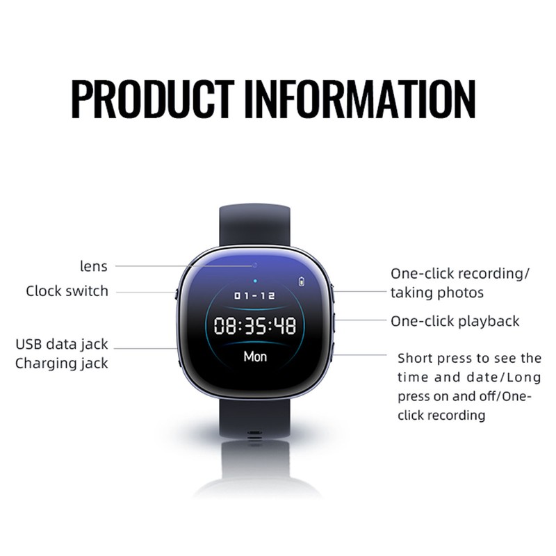 Video Recorder Watch Digital HD 1080P Noise Reduction AI Intelligent