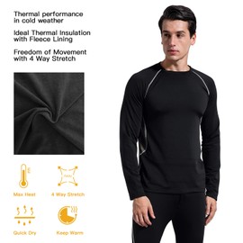 Men's Thermal Underwear Long Johns Set Ultra Soft Fleece Lined Winter Gear Base Layer Wicking Top & Bottom S Black