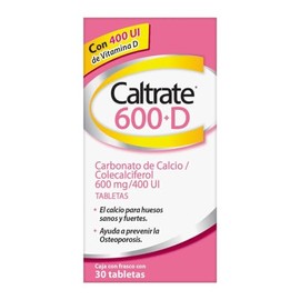Caltrate Suplemento de Calcio 600 +D 600mg / 400 UI Frasco con 30 tabletas
