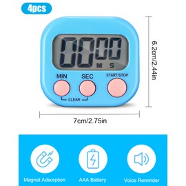 Pack of 4 Countdown Stopwatch Kitchen Blue Birshe Magnetic Stopwatch Kitchen Timer Digital Magnetic Stopwatch Timer Egg Timer Digital with LCD Loud Alarm for Cooking Bathroom Teacher Gym Sports