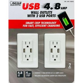 Feit Electric 2-Pack Tamper Resistant Wall Outlet 120V, with (2) USB Ports 4.8 amp