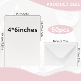 50 Sets Greeting Cards And Envelopes 4X6 Inches,Watercolor Cards And Envelopes Blank Foldable Cardstock Postcard Envelopes White Blank Note Card For Art Painting Diy Greeting Christmas Birthday