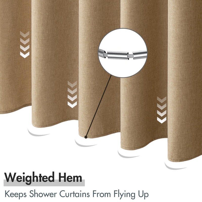 MIULEE Linen Textured Shower Curtain, 180 x 200 cm, Khaki,