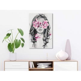 murando - Painting by Numbers Portrait Woman Face Pink Flowers 40 x 60 cm Painting Set with Wooden Frame on Canvas for Adults Children Painting Hand Painted Kit DIY Gift Decoration