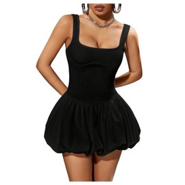 Milumia Women's Square Neck Sleeveless Ruffled Bubble Mini Tank Dress Black X-Small