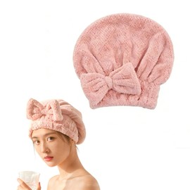 Orelisse Towel Cap, for Adults and Kids, Ultra Fine Fiber, Absorbent, Quick Drying, Flexible, Bowknot Design (Pink), Cute and Universal