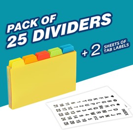 Chell 3x5 Plastic Index Card Dividers, Heavyweight Poly Index Card Guides A-Z for Flash Cards and Recipe Cards, with Alphabetical/Blank Stickers, Pack of 25