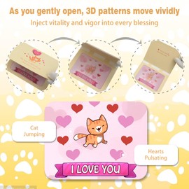 LOMIPOP Animated Greeting Card with dynamic pic inside, 6.1 * 4.8in Individual Handmade Happy Birthday Greeting Card,with Envelope & Printed Message Inside (Valentine Cute Cat)