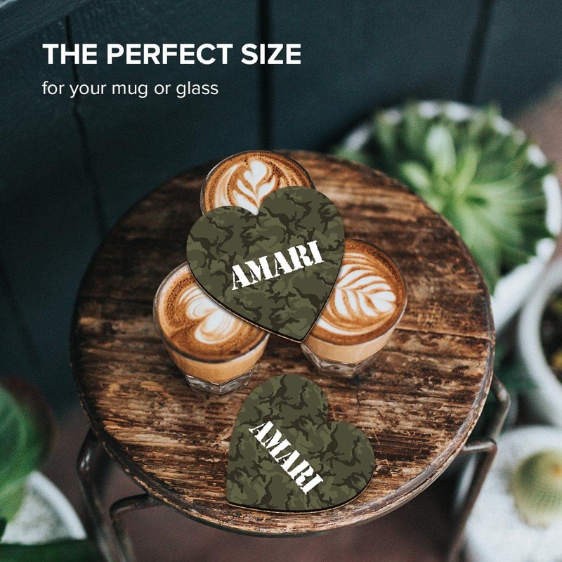 1 x Heart Coaster - Name Amari Camouflage Army Military