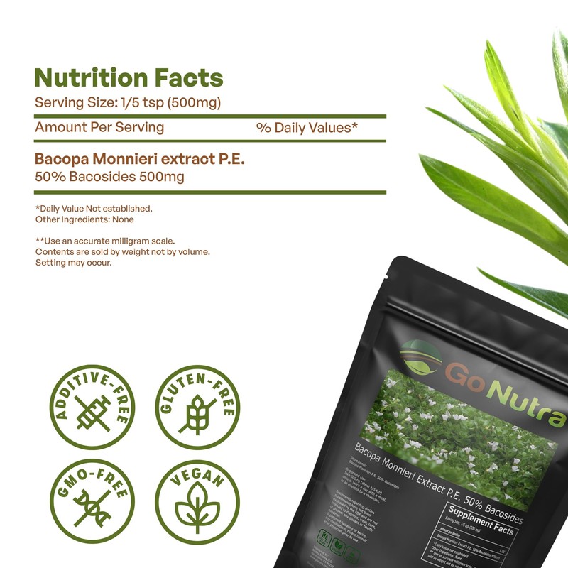 Go Nutra Bacopa Extract Powder (Bacopa Monnieri) 50% Bacosides -