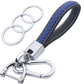 Mtverver Llavero de cuerda tejida, llavero de piel de microfibra, llavero de llaves de coche con 3 llaveros y 1 anillo D, Azul, ‎8.58 x 2.36 x 0.47 inches