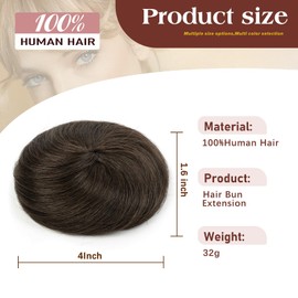 isheeny Human Hair Bun Extension, Small Drawstring Straight Updo Donut Chignon, Real Hair Fake Ballet Bun for Women & Girls, Messy Bun Hair Piece for Effortless Style (Dark Brown #2)