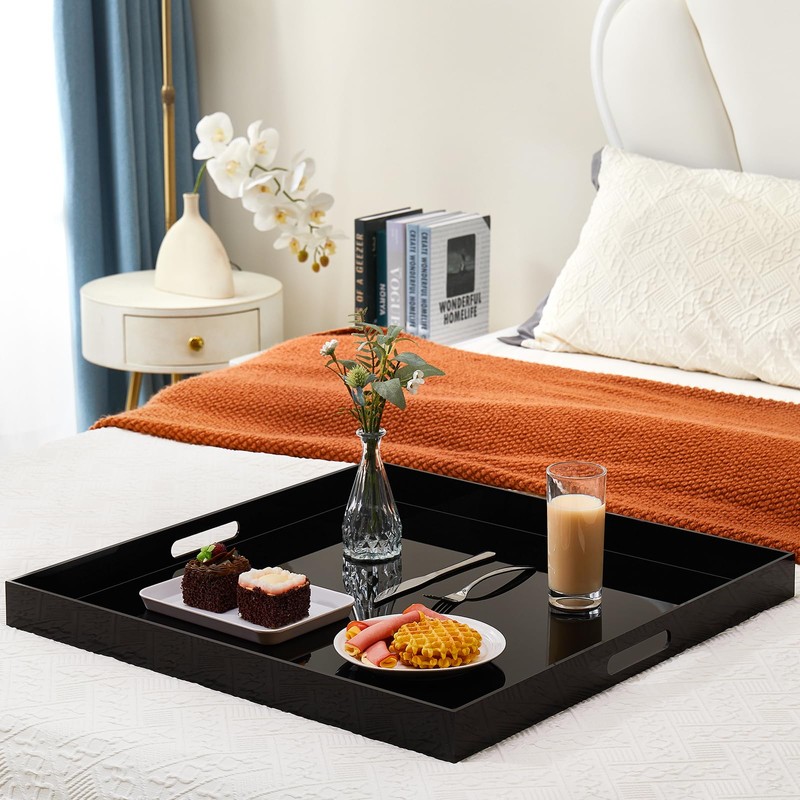 24×24 inches Oversized Black Acrylic Ottoman Tray Extra Large Decorative