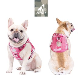Auroth Tactical Anti Pull Dog Harness Adjustable Breathable Pet Vest Harness for Small Medium Large Dog Reflective Dog Harness Military Materials Size M, Pink Camo
