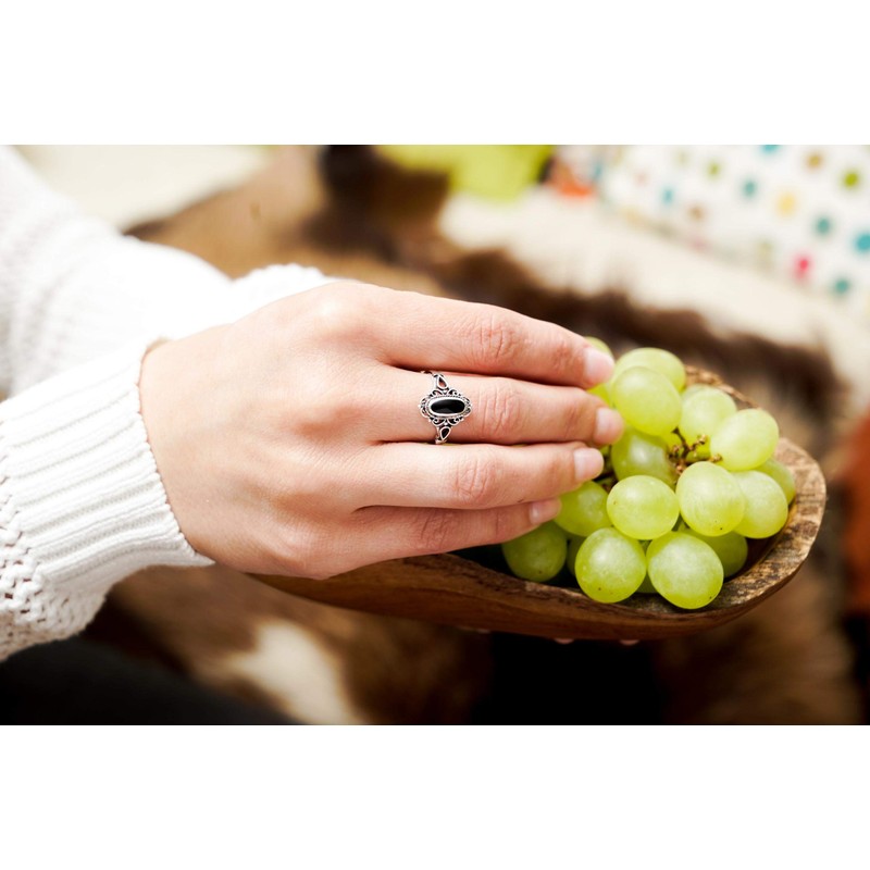 Windalf Alisa Women's Ring 14 mm Silver Ring Black Onyx
