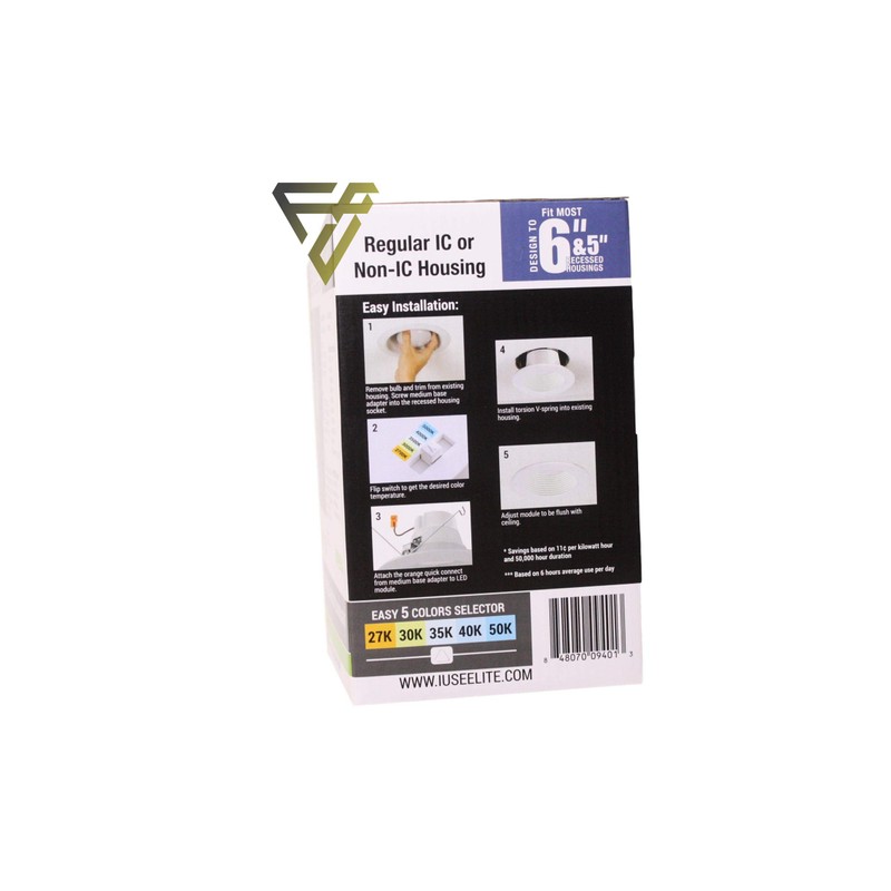 Elite REL637-CCT Series LED Retrofit Baffle Trim, Color SeleCCTor 2700K/3000K/3500K/4000K/5000K