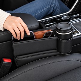 Car Seat Gap Organizer with Cup Holder – PU Leather Side Storage Box for Phones, Wallets & Daily Essentials