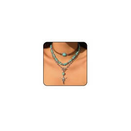 ONBRIG Layered Boho Necklaces for Women Gold Coin Pendant Necklaces Stackable Turquoise Choker Necklace for Women Western Jewelry (Style 8)