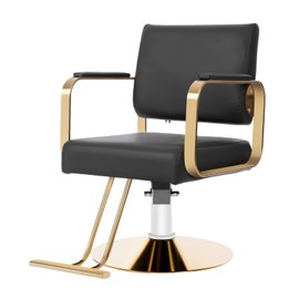Barber Chair, Adjustable PU Cushion Salon Chair for Hair Stylist, 360° Rotatable Styling Chair with Footrest, 440lbs Heavy Duty Swivel Hydraulic Seat for Beauty Hair Salon Spa (Black & Golden)