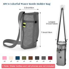 Mumufy 16 Pcs Water Bottle Sling Holder with Adjustable Strap Mesh Tumbler Carrier Crossbody Bottle Sleeve with Pouch for Sport (Stylish)