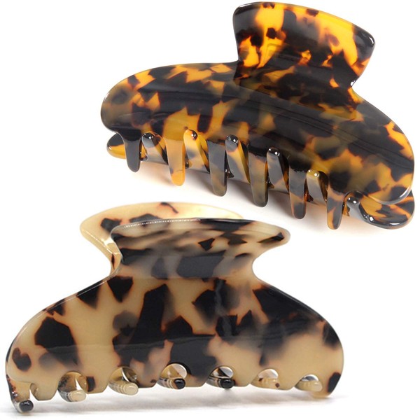 Big Hair Claw Clips Tortoise Shell Nonslip Large Claw Clip for Women,3.8 Inch Strong Hold Hair Jaw Clips Clamp for Thin Thick Hair, 2 Color Available(2 Pack)