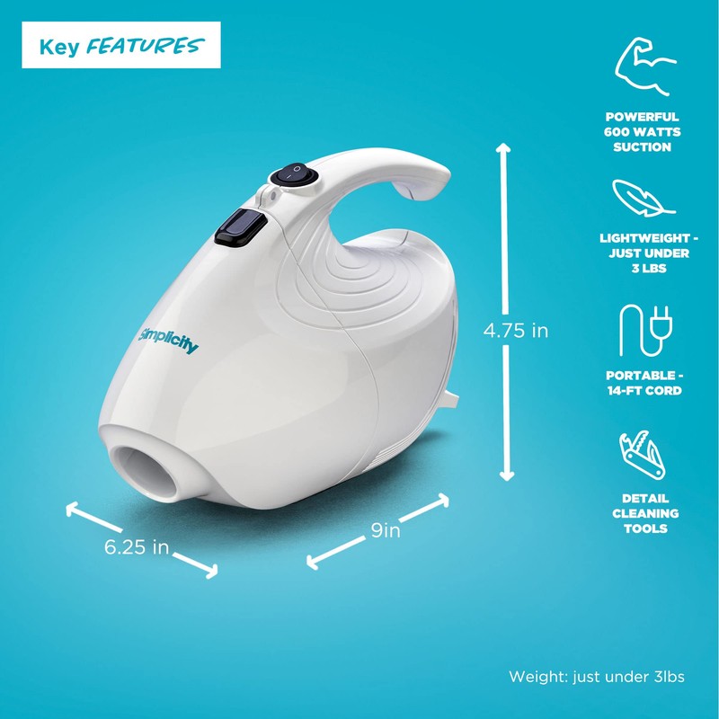 Simplicity Vacuums Flash Mini Handheld Vacuum with Attachments, Powerful Corded