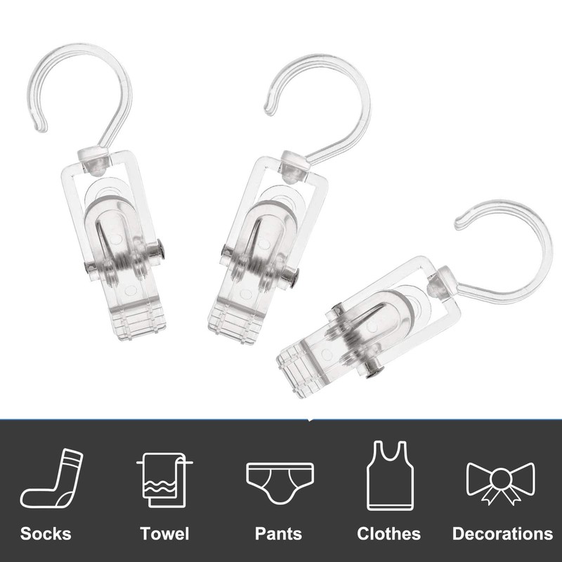 INCREWAY Laundry Hooks Clip, 16pcs 4.53" Transparent Durable Plastic Curtain