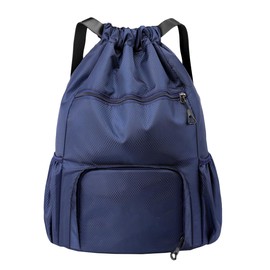 FAVORTALK Drawstring Backpack Waterproof Drawstring Bag with Shoe Compartment Water Resistant String Bag for Gym Shopping Sport Yoga Large Capacity Swimming Bags, Dark Blue 17605