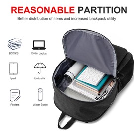 Liokesa Casual Laptop Backpack,School Backpack Large Bookbag with USB for High School College Students Office Business, Black