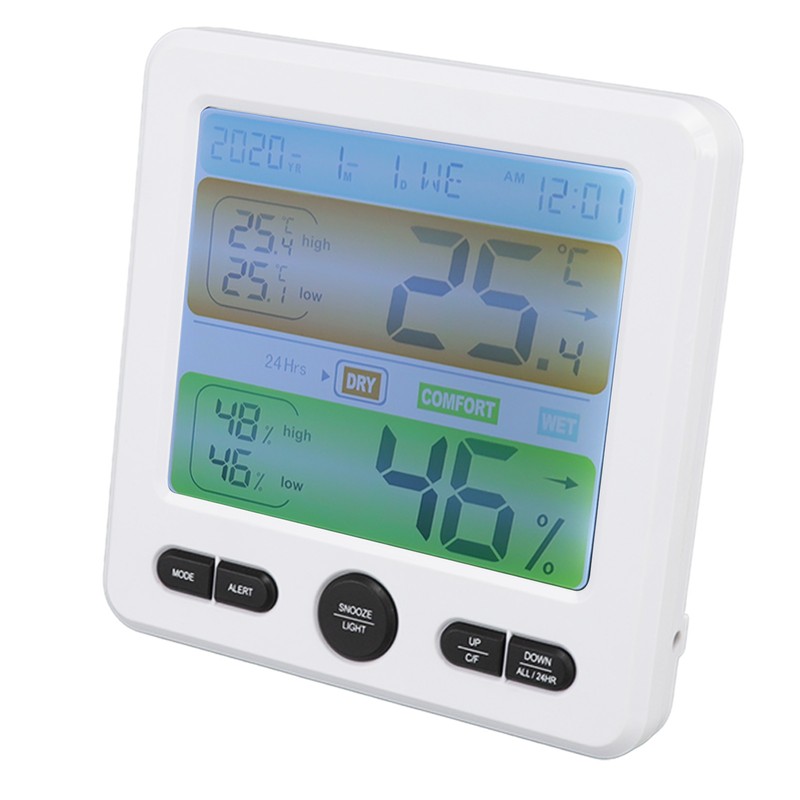 Indoor Thermometer Digital Color Screen Alarm Temperature Humidity Monitor Bedside