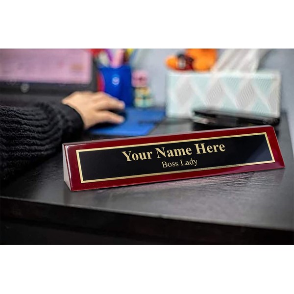 Piano Finished Rosewood Personalized Custom Engraved Desk Name Plate 'Boss