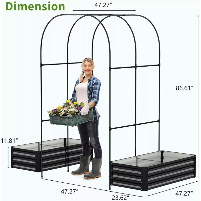 Docred Galvanized Raised Garden Bed Planter Box with Arch Trellis