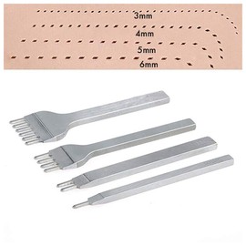 Leather Hand Tool 4 Pieces 1/2/4/6 Prong Leather Hole Punch DIY Sewing Tool Leather Hand Tool Diamond Lacing Sewing Chisel Set Silver