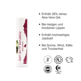 Forever Aloe Lips, High Quality Lip Balm with Aloe Vera, Jojoba Oil and Beeswax for Dry and Cracked Lips, Dermatest Certified, Gluten Free (6 x 4.25g)