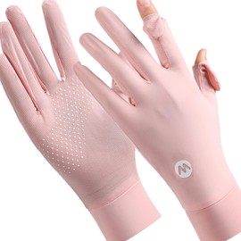 Bvxchg Women UV Protection Gloves, Thin Ice Silk Touchable Screen with Anti Slip Particles Fishing Cycling Hiking Gloves (Pink)
