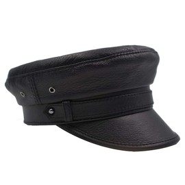 IFSUN Newsboy Hat Greek Fisherman Sailor Fiddler Leather Driver Hat Flat Cap Black