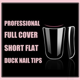 Wellquinn Duck Nail Tips 240pcs Extra Thick Short Duck Feet Nails Moon Cut, 12 Sizes Full Cover Clear Y2K Press on Acrylic False Nails, French Soft Gel Fake Nail Extension for Nail Salon and Home DIY