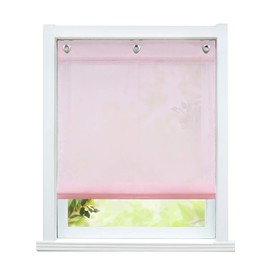 ESLIR Roman Blind No Drilling Required Kitchen Roman Curtains with Eyelets Plain Eyelet Roller Blind Transparent Curtain 1 Piece Pink W x H 100 x 140 cm 1 Piece
