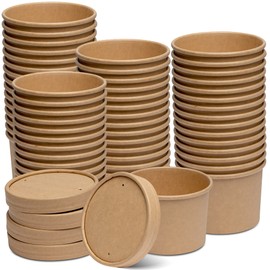 Comfy Package, 12 oz. Paper Food Containers With Vented Lids, To Go Hot Soup Bowls, Disposable Ice Cream Cups, Kraft - 50 Sets