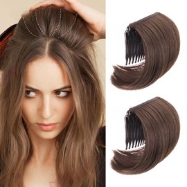 2Pcs Light Brown Hair Comb Bump It Up Volume Hair Base Insert Tool Hair Bun Invisible False Hair Clip Fluffy Styling Increased Hair Pad for Women