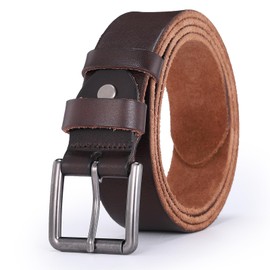 Glamicci Genuine Men's Leather Belt – 1.5"/38mm Real Leather Roller Buckle Belt | Ideal for Jeans, Casual, Cowboy Work Wear (14Brown, 38-42" waist-125cm/49 Strap)
