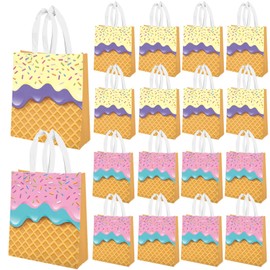 Yizeda 20Pcs Ice Cream Party Favor Bags with Handles Ice Cream Non-woven Gift Bag Goodie Treat Candy Bags Summer Party Favors for Birthday Baby Shower Decor Supplies