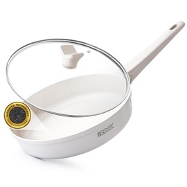 THE ROCK SOHO 8-Inch Non Stick Frying Pan with Lid–Nothing Sticks, Never Warps, Lasts Longer, Ceramic Non Toxic Skillet with Heat-Resistant Handle, PTFE PFOA & PFAS Free, Dishwasher Safe, Cream