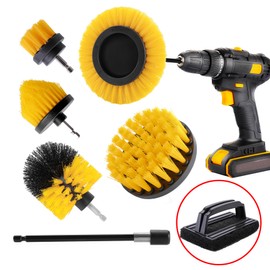 Vizava 7 Piece BBQ Grill Cleaning Brush Ultra Stiff Drill Powered Cleaning Brushes Nylon Safe Bristle BBQ Grill Rust Remover Gift for Dad Grill Cleaner for Outdoor Grill (Yellow)